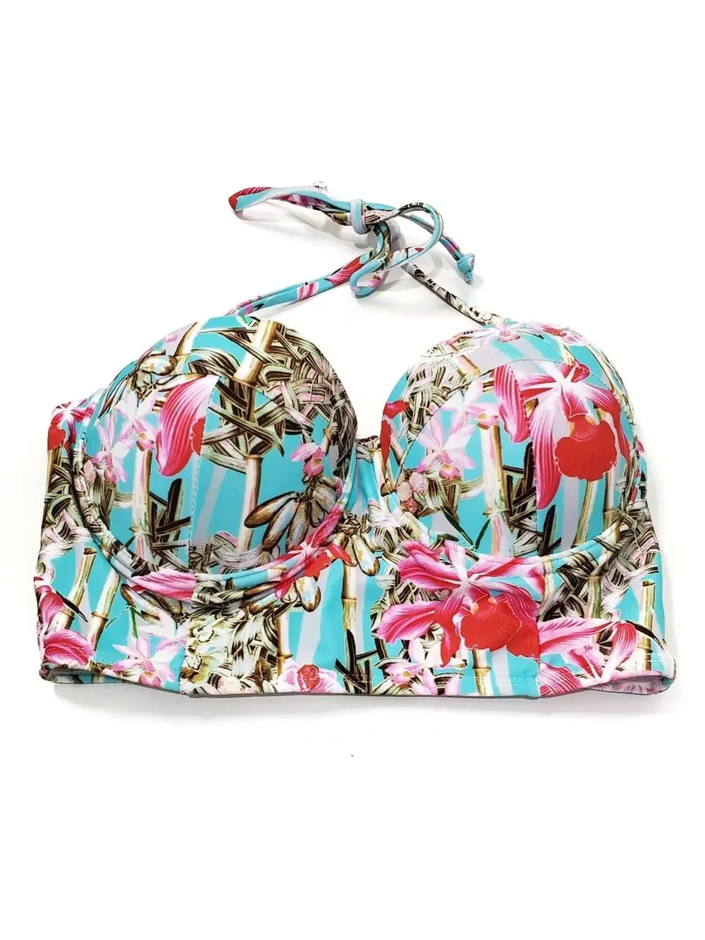 Cooclo | Tropical Floral Print Retro Bikini Top